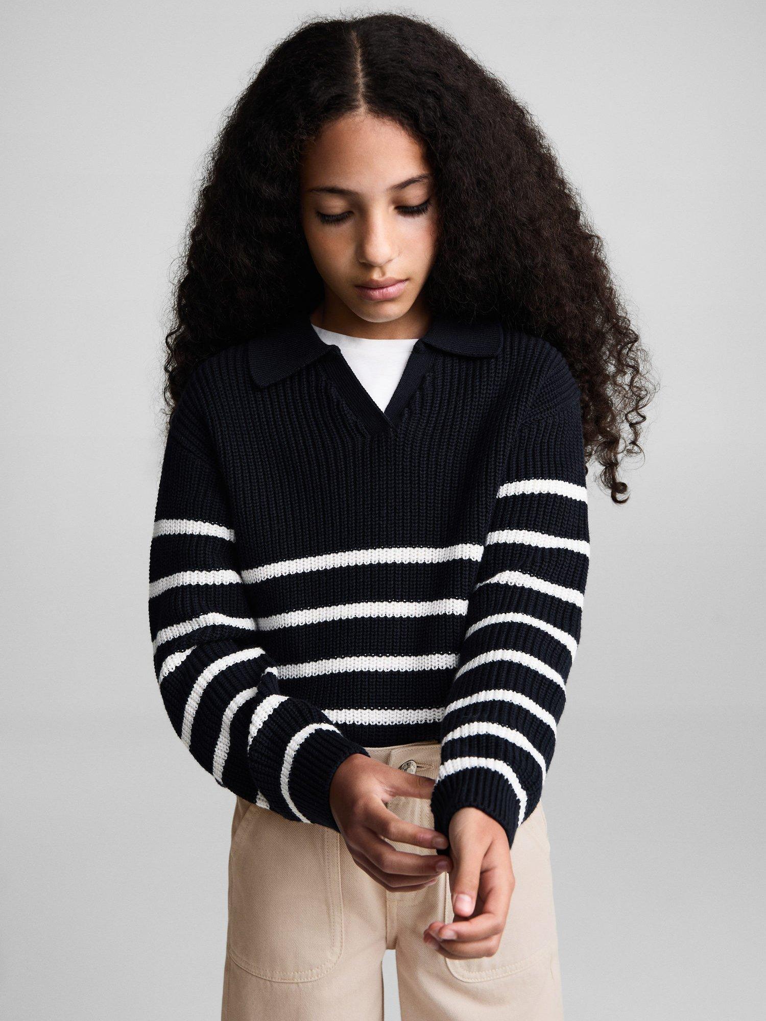 Mango Kids' Sabrina Stripe Jumper, Navy