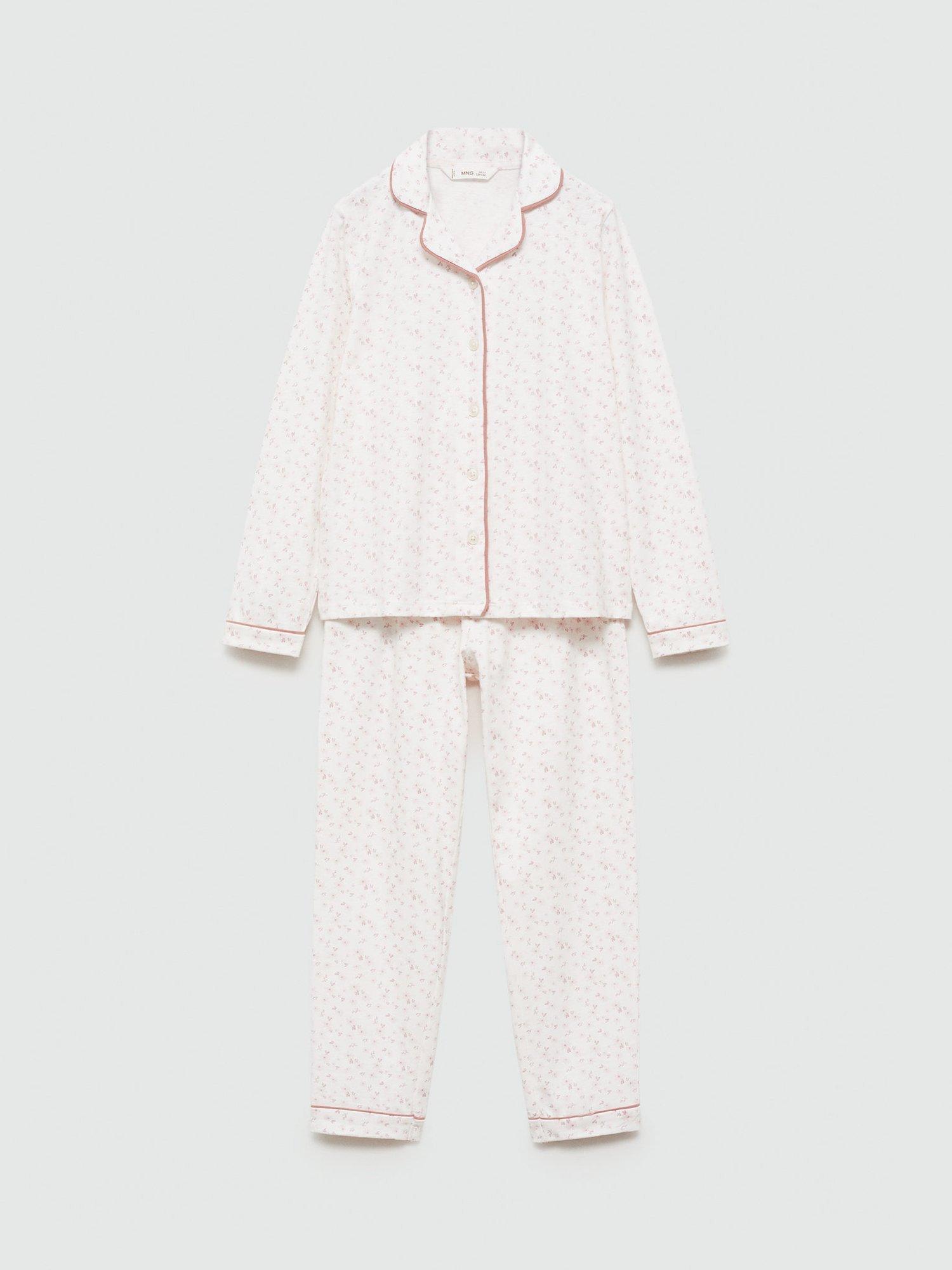 Mango Kids' Evita Cotton Printed Pyjamas, Natural White