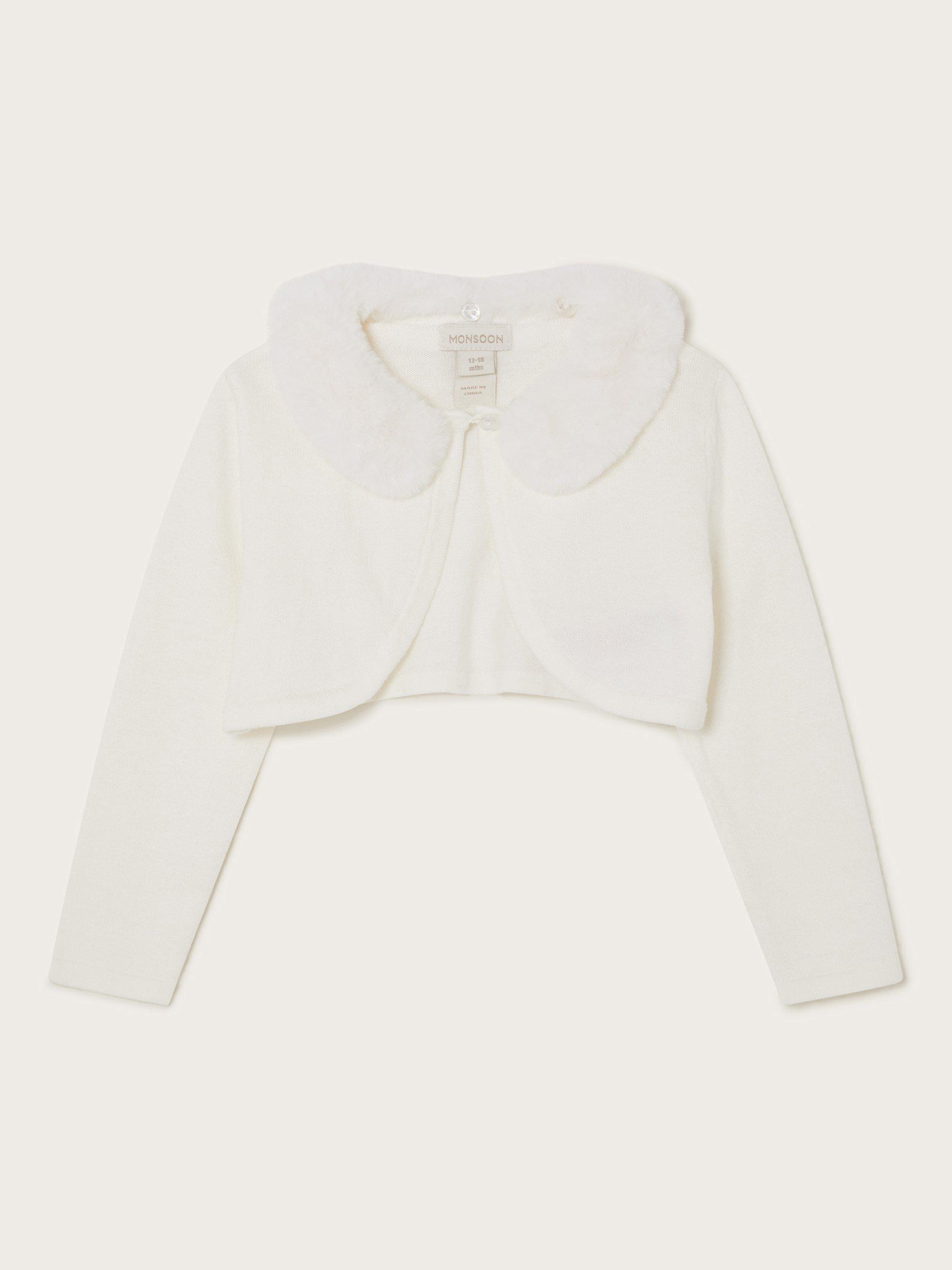 Monsoon Baby Fluffy Collar Cardigan, Ivory