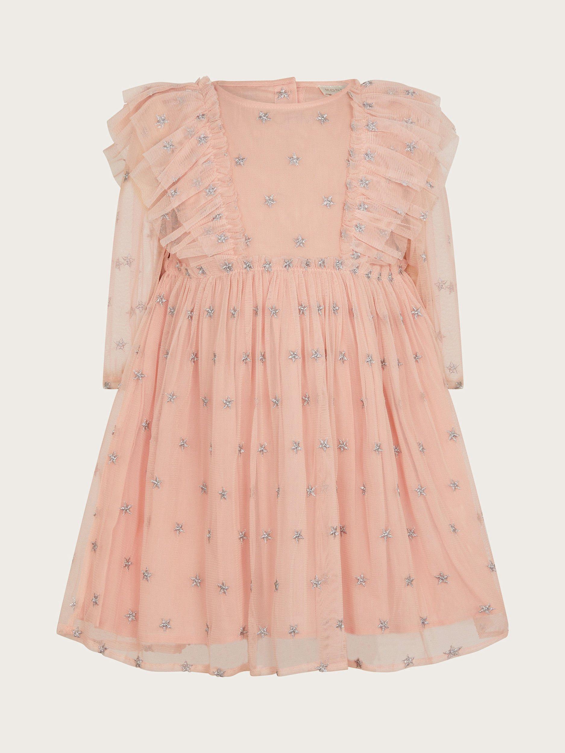 Monsoon Baby Sparkle Star Tulle Dress, Pale Pink