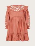 Monsoon Baby Embroidered Smock Dress, Salmon