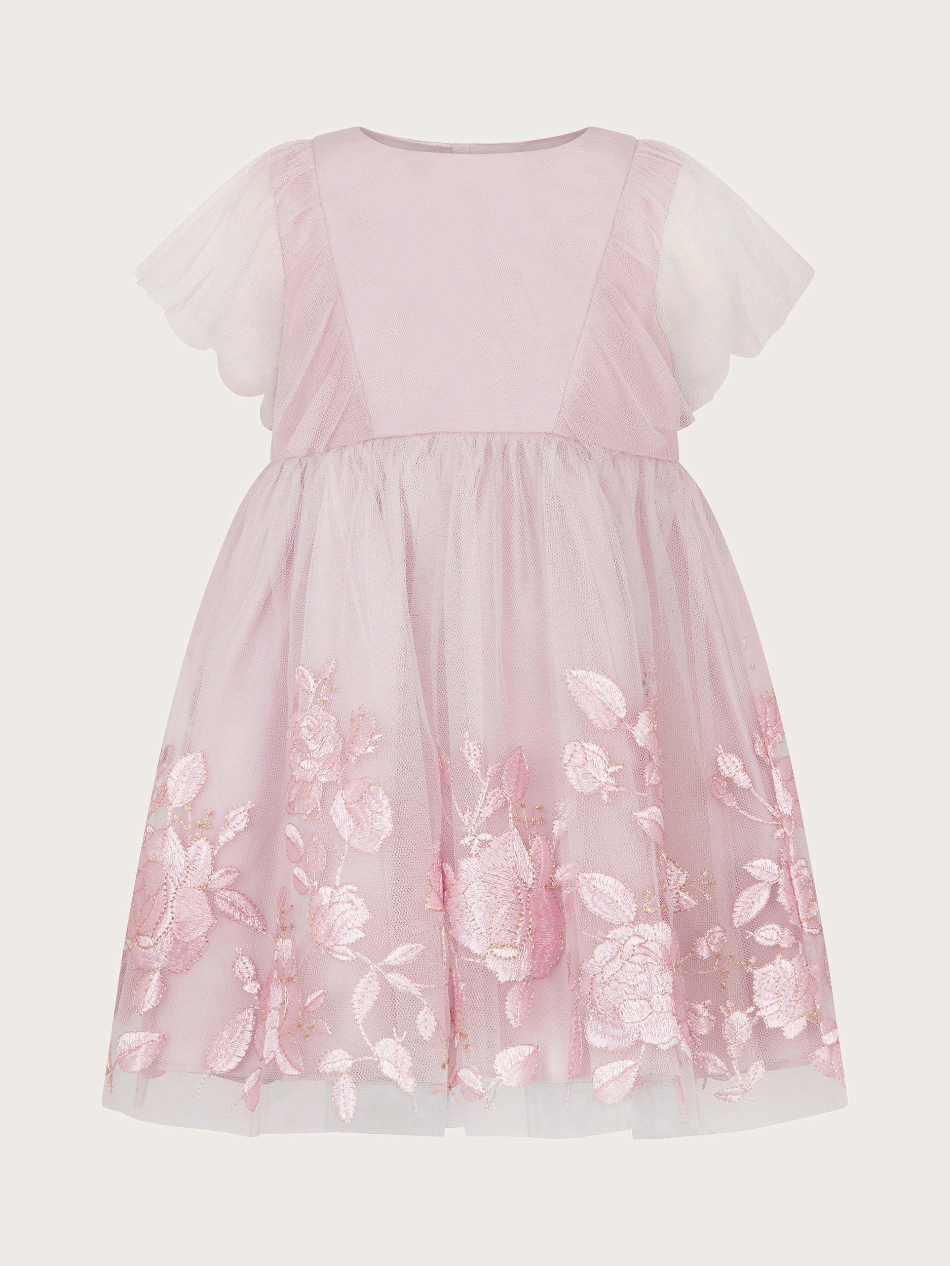 Monsoon Baby Dahlia Floral Dress, Pale Pink