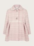 Monsoon Baby Tweed Collared Coat, Pale Pink