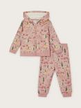 Monsoon Baby Woodland Print Cotton Zip Hoodie & Joggers Set, Purple