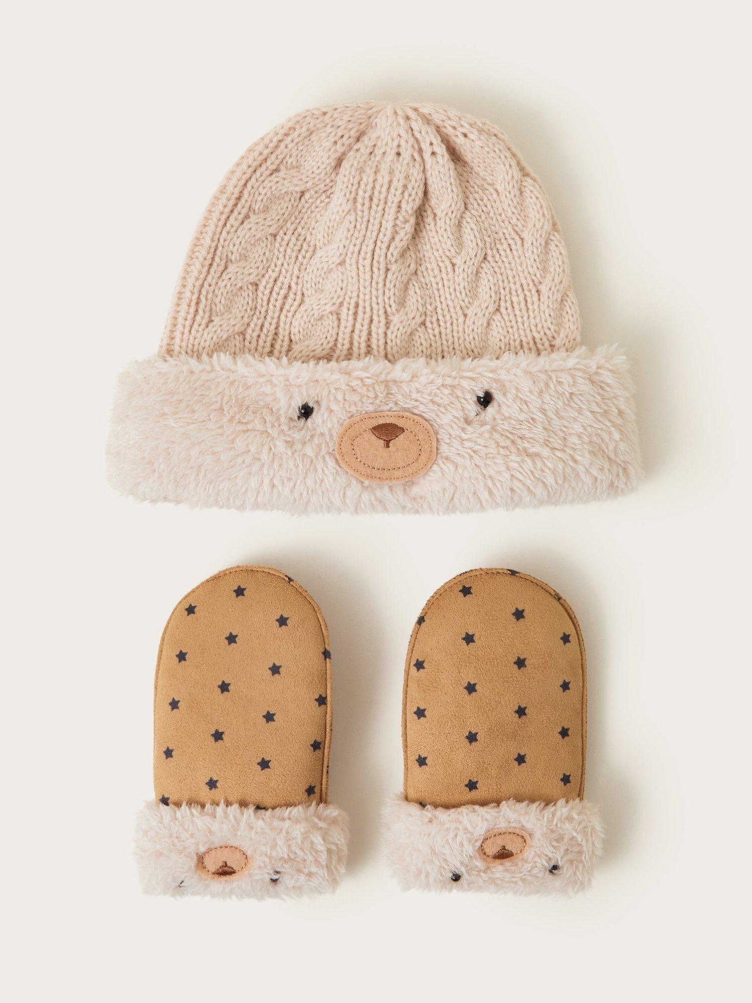 Monsoon Baby Borg Bear Hat and Mittens Set, Brown