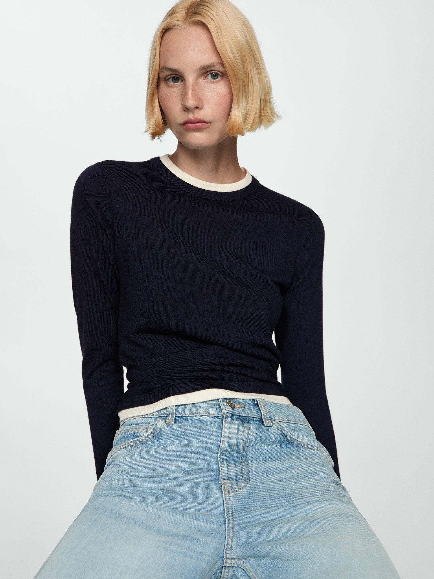 Mango Paco Contrast Trim Jumper, Navy