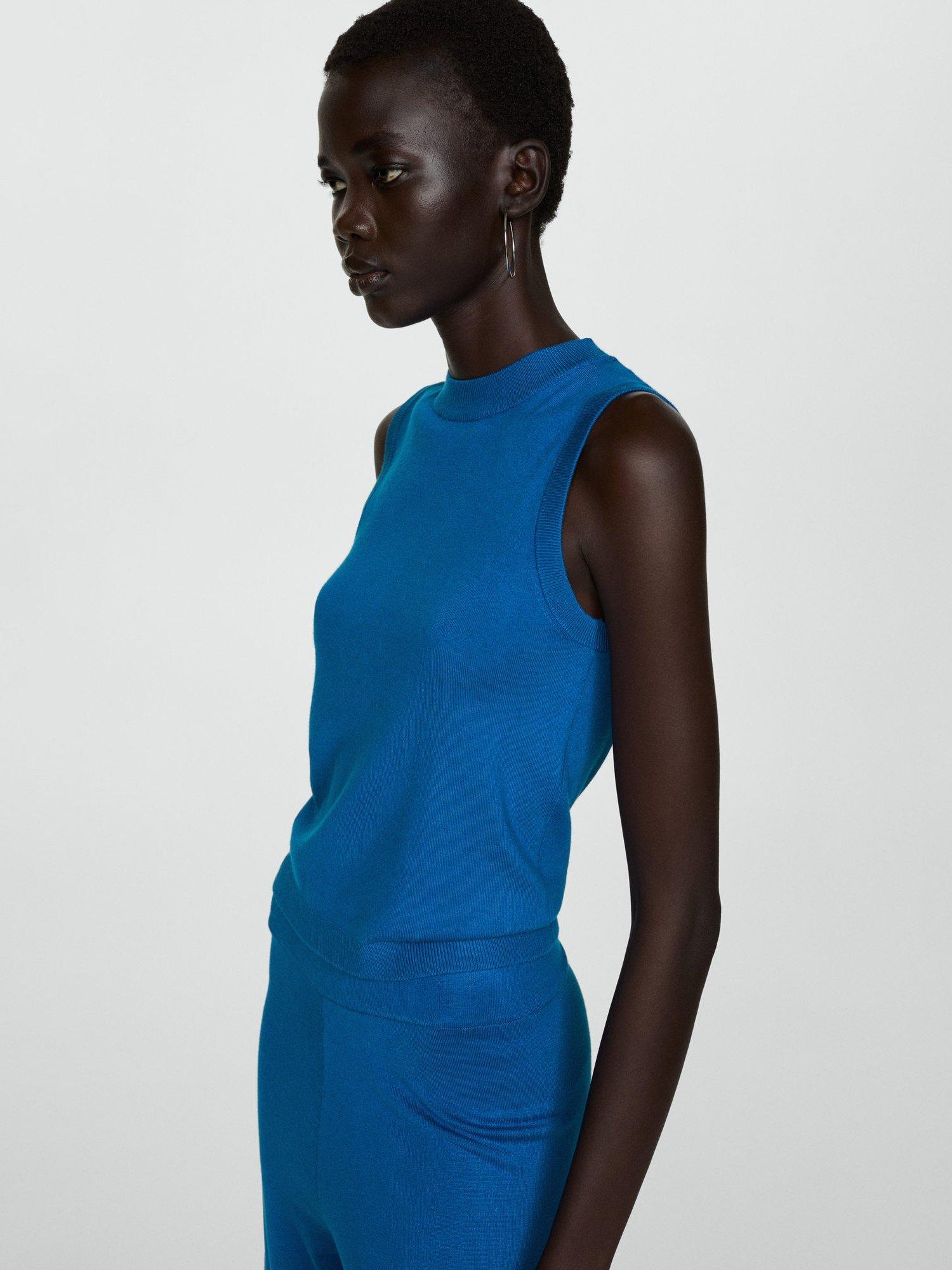 Product image 1 of 7, which shows Mango Almibar Fine Knit Tank Top, Bright Blue, XXS