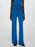 Mango Almibar Knit Wide Leg Trousers, Bright Blue