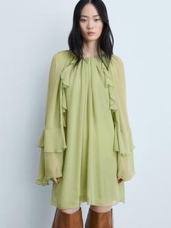 Mango Cape Ruffle Dress, Green, Green