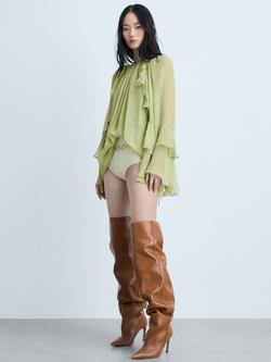 Mango Cape Ruffle Dress, Green - view 2, Green