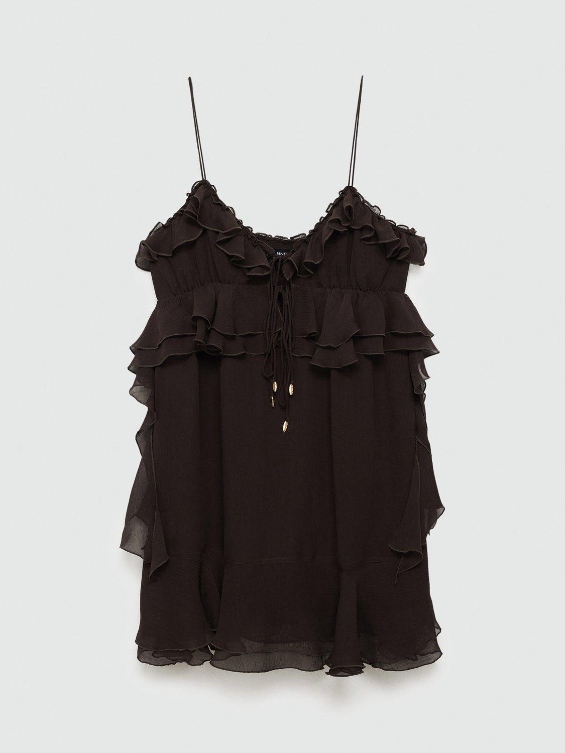Product image 3 of 6, which shows Mango Garfi Ruffle Mini Dress, Dark Brown, 10