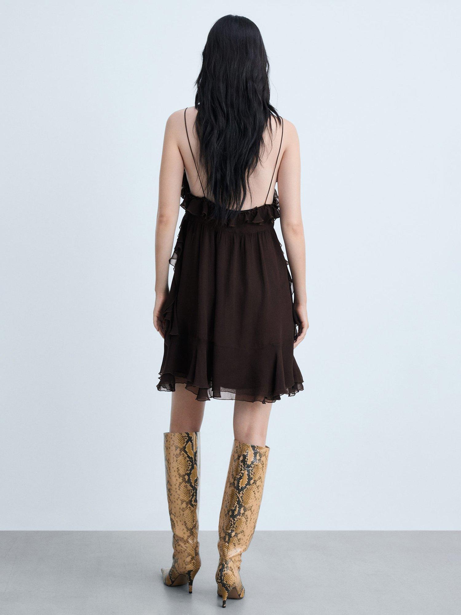 Product image 4 of 6, which shows Mango Garfi Ruffle Mini Dress, Dark Brown, 10
