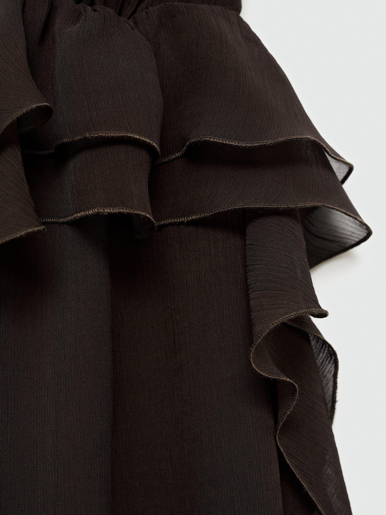 Product image 5 of 6, which shows Mango Garfi Ruffle Mini Dress, Dark Brown, 10