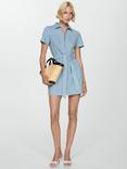 Mango Lester Tie Waist Denim Dress, Blue