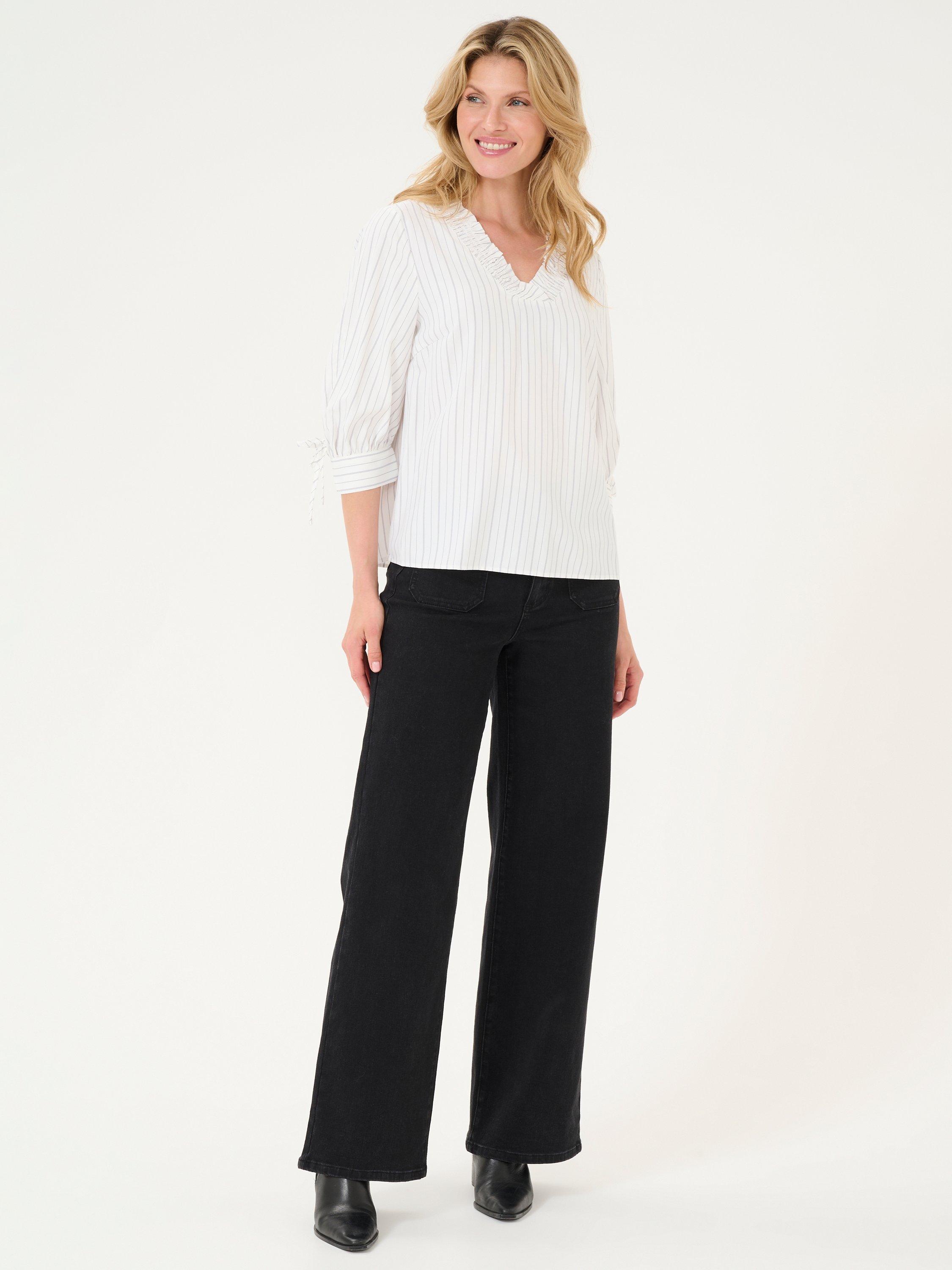 Product image 3 of 6, which shows KAFFE Tara V-Neck Top, White/Grey, 16