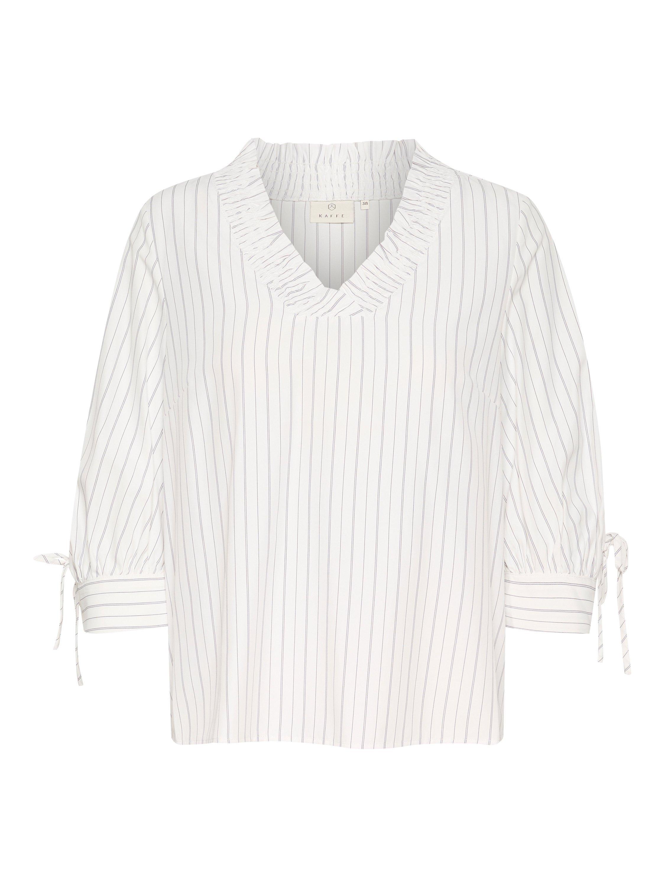 Product image 5 of 6, which shows KAFFE Tara V-Neck Top, White/Grey, 16