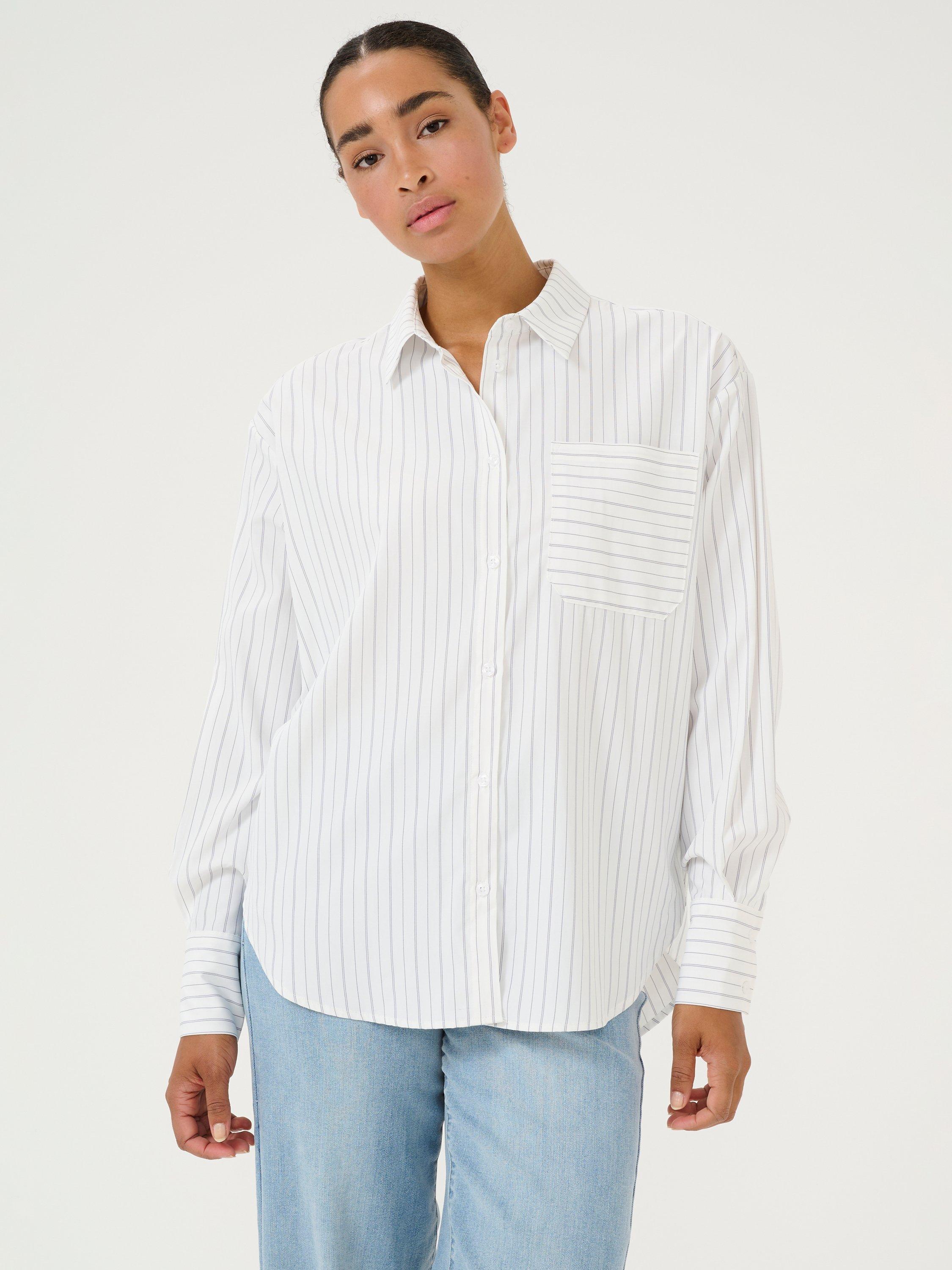 KAFFE Tara Overlap Back Shirt, White/Grey