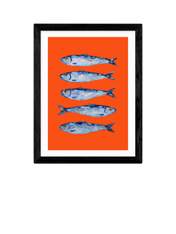 EAST END PRINTS Alice Straker 'Sardines Orange' Framed Print, Black Frame