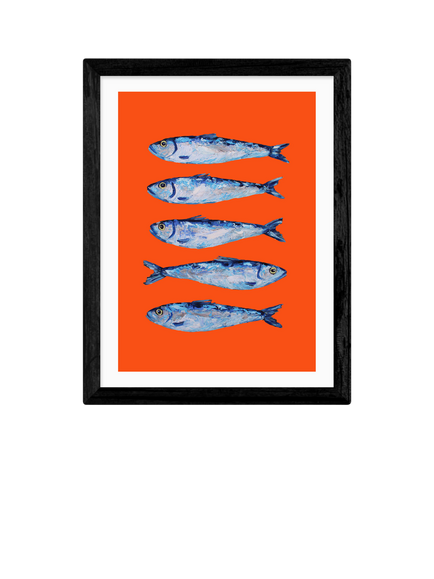 EAST END PRINTS Alice Straker 'Sardines Orange' Framed Print, Black Frame