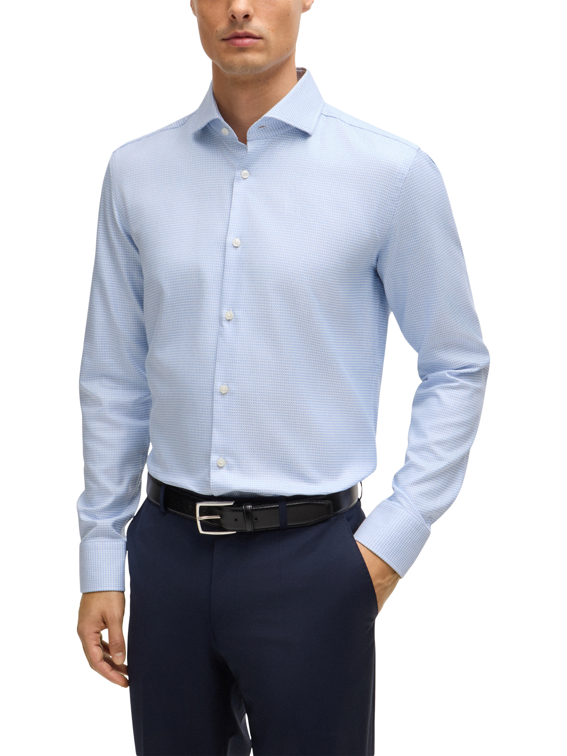 HUGO Cotton Slim Fit Textured Shirt, Light Blue