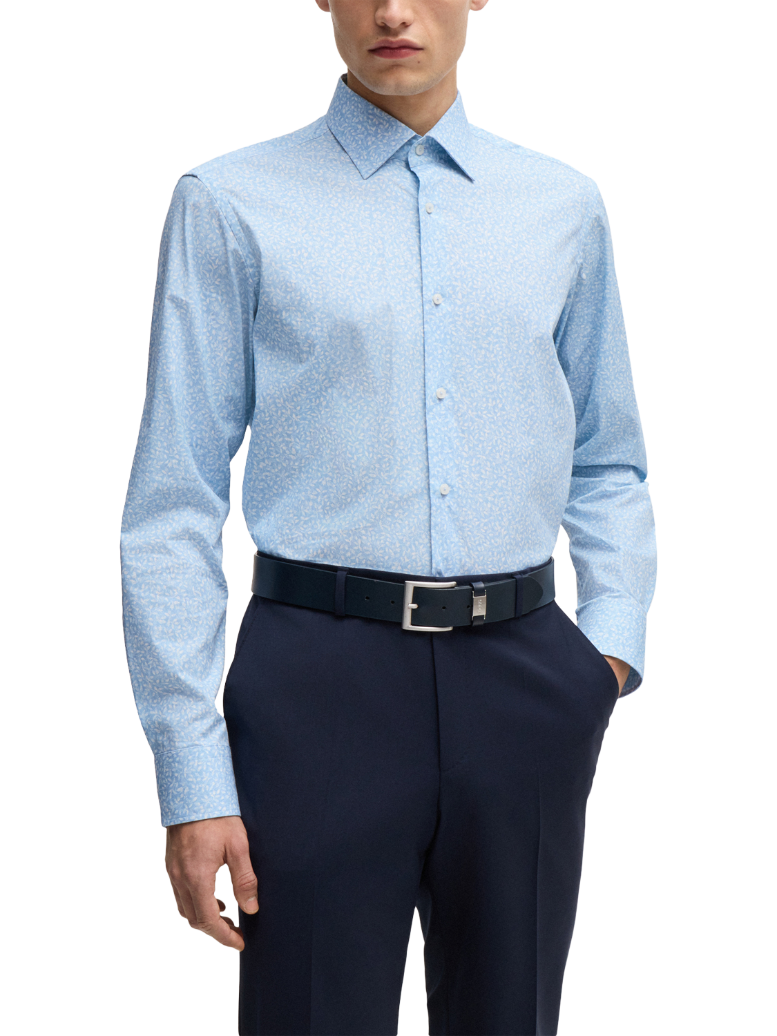 HUGO Cotton Blend Print Shirt, Light/Pastel Blue