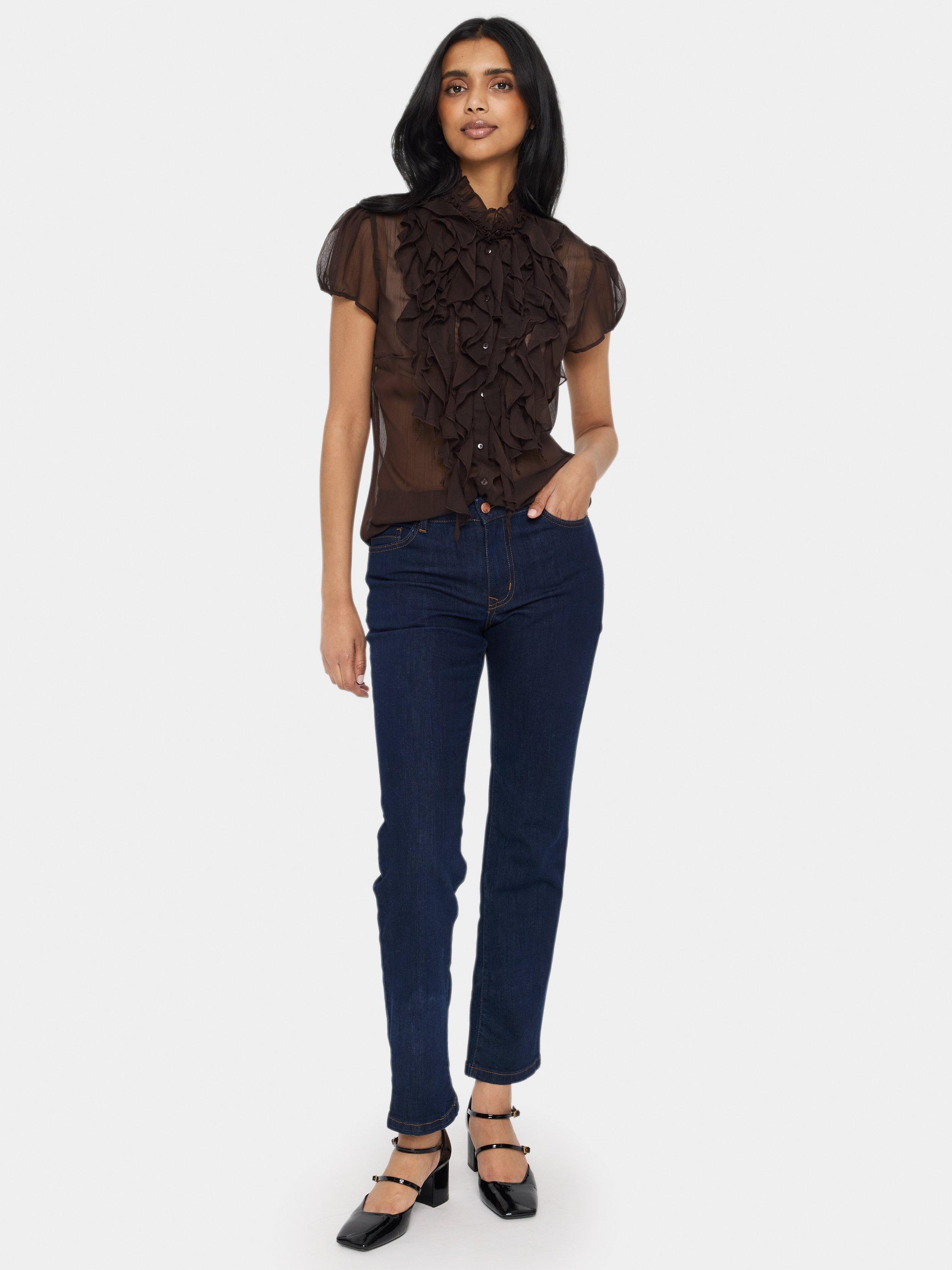 Product image 3 of 5, which shows Saint Tropez Lilja Ruffle Top, Dark Oak, XS