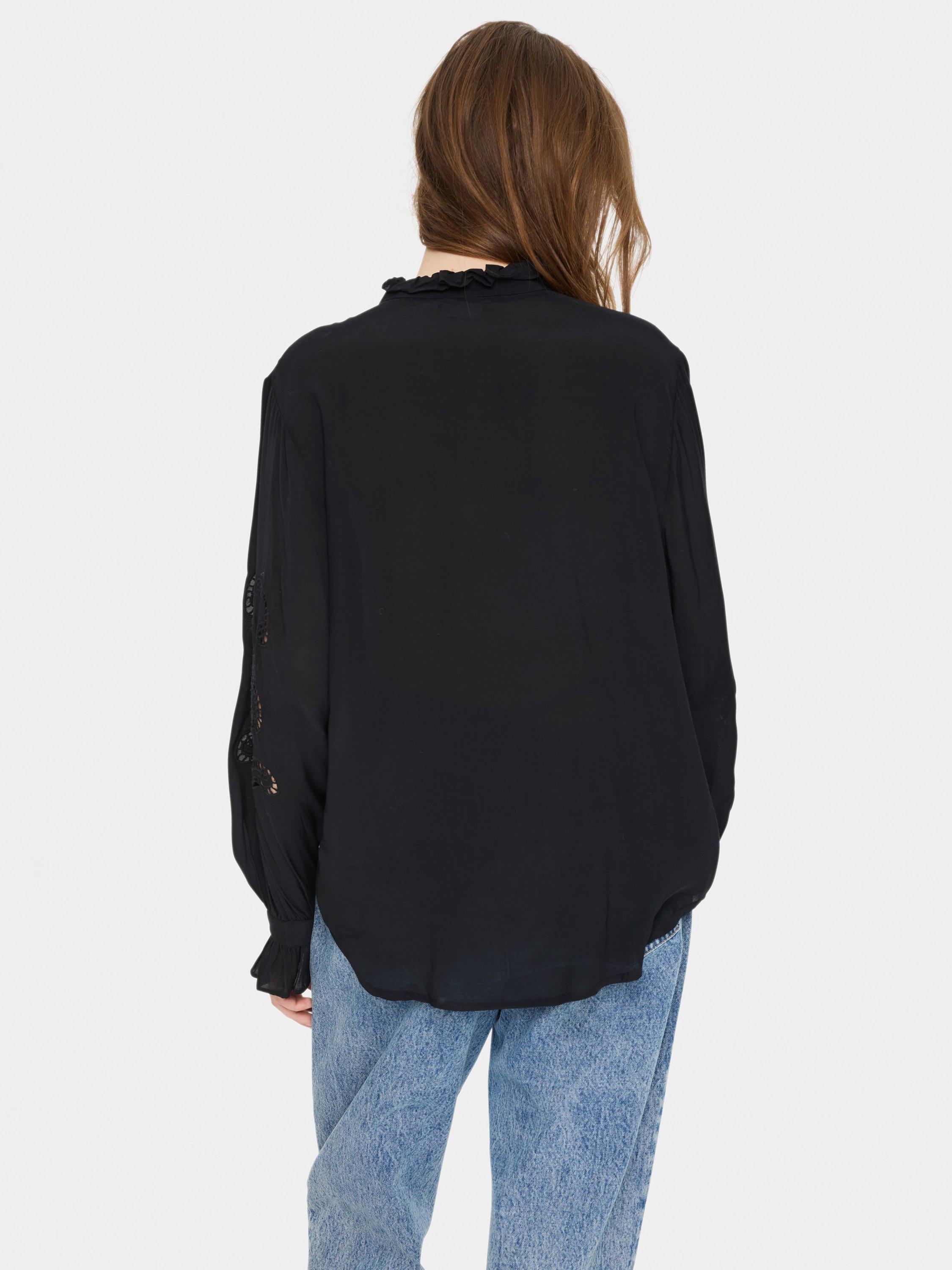 Product image 2 of 5, which shows Saint Tropez Greya Broderie Anglaise Sleeve Top, Black, M