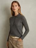 Reiss Jade Cable Knit Wool Polo Top