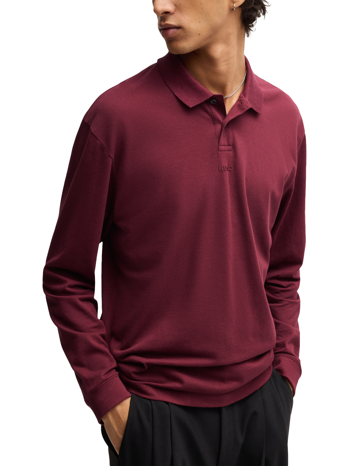 Product image 1 of 5, which shows HUGO Cotton Logo Sleeve Polo Shirt, Dark Pink, XS