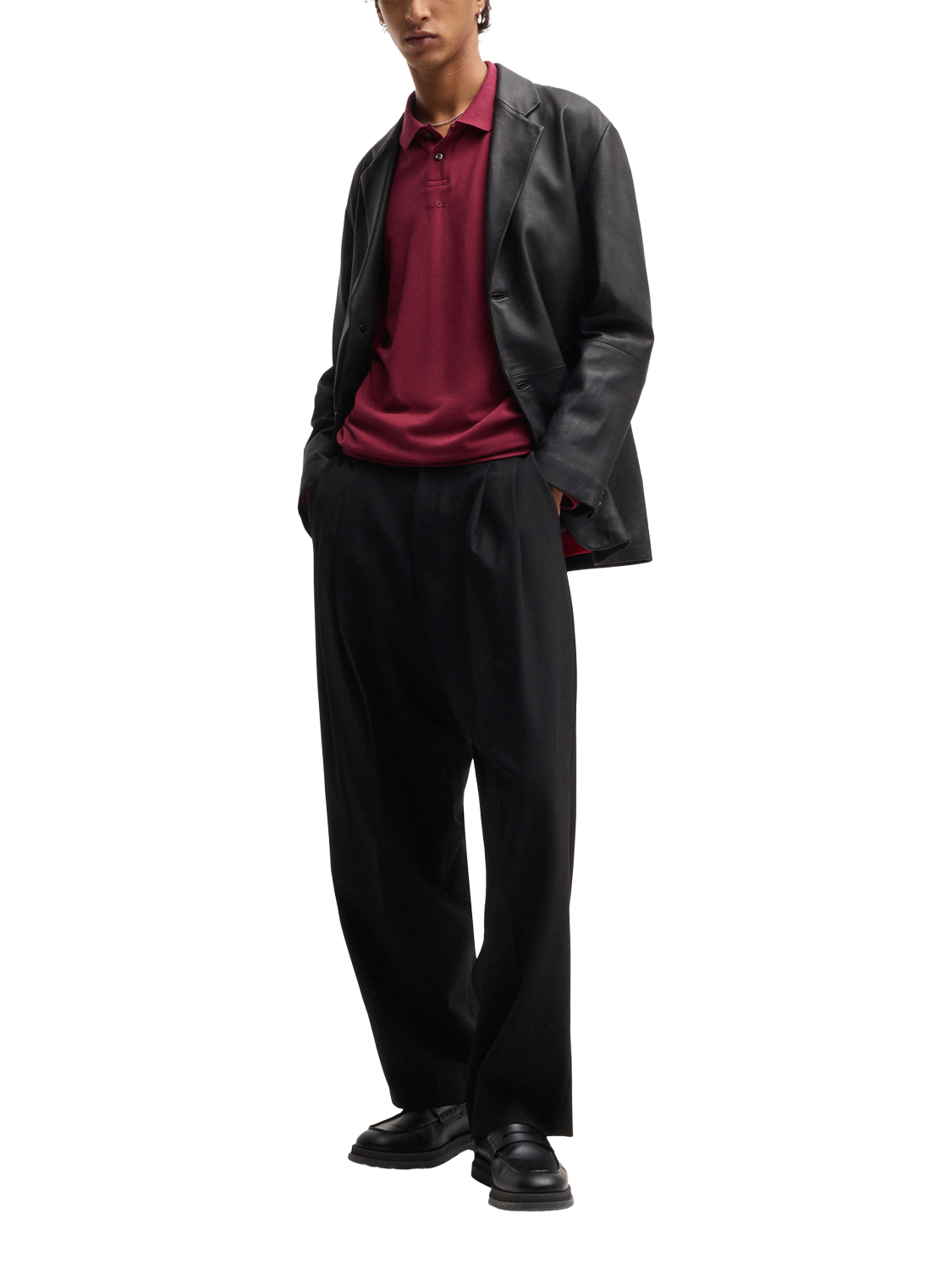 Product image 3 of 5, which shows HUGO Cotton Logo Sleeve Polo Shirt, Dark Pink, XS