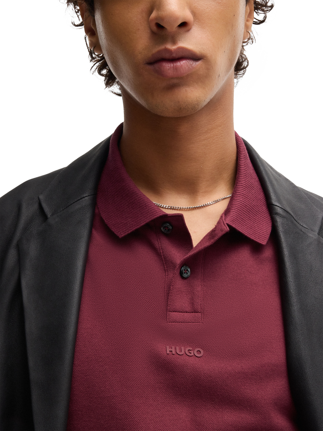 Product image 5 of 5, which shows HUGO Cotton Logo Sleeve Polo Shirt, Dark Pink, XS