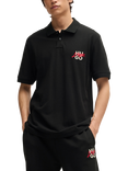 HUGO Cotton Loose Fit Polo Shirt, Black