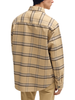 HUGO Cotton Loose Fit Check Shirt, Beige/Multi - view 2, Beige/Multi
