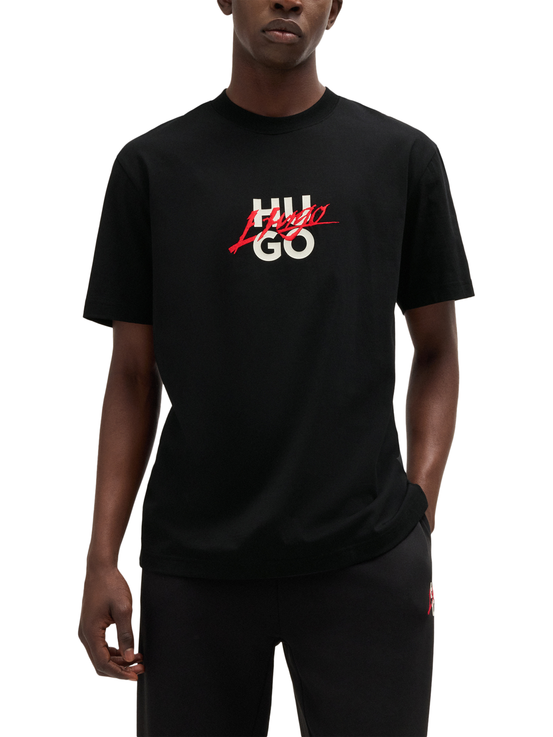HUGO Cotton Loose Fit Short Sleeve Logo T-Shirt, Black