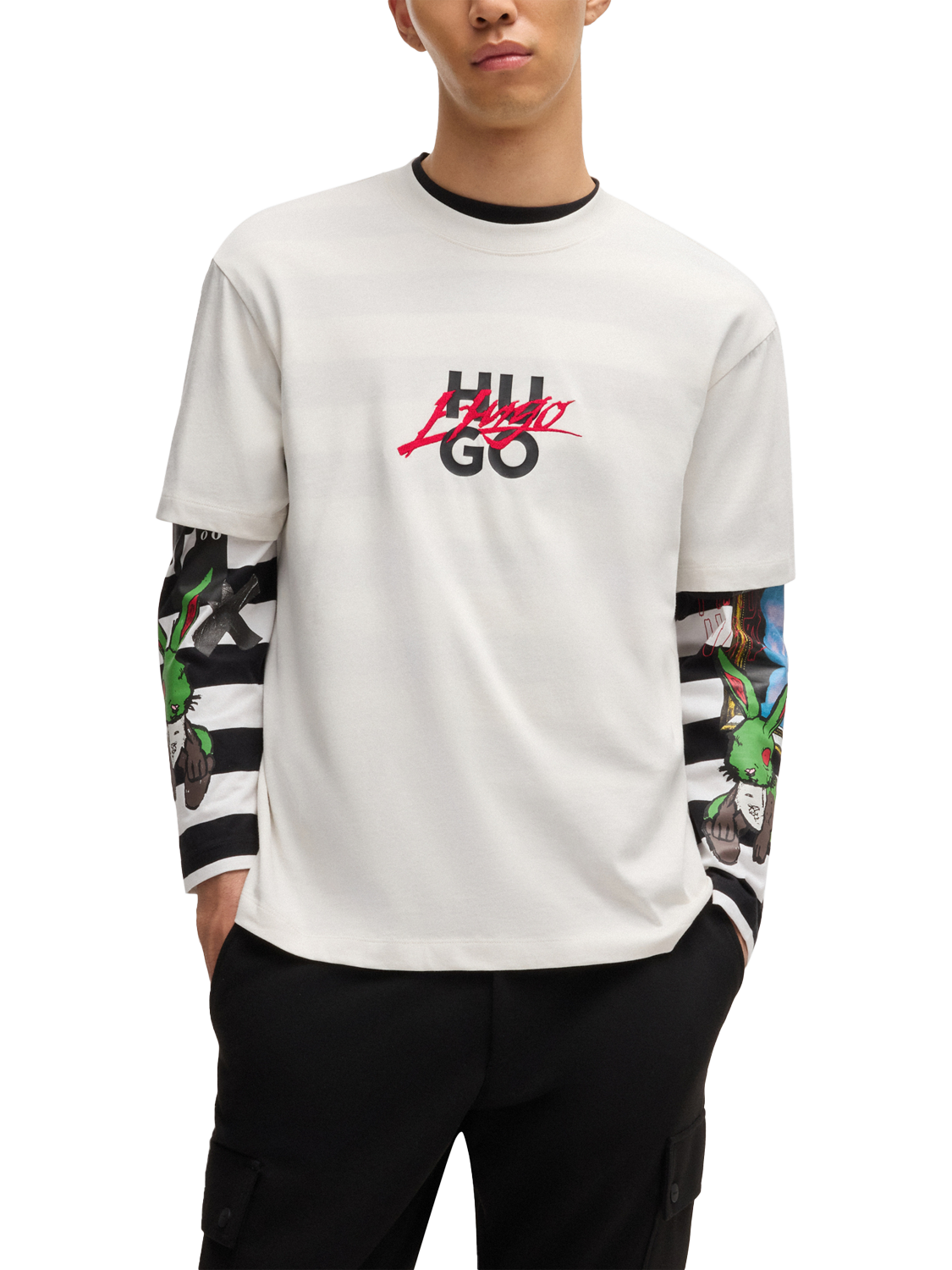HUGO Cotton Loose Fit Short Sleeve Logo T-Shirt, Natural