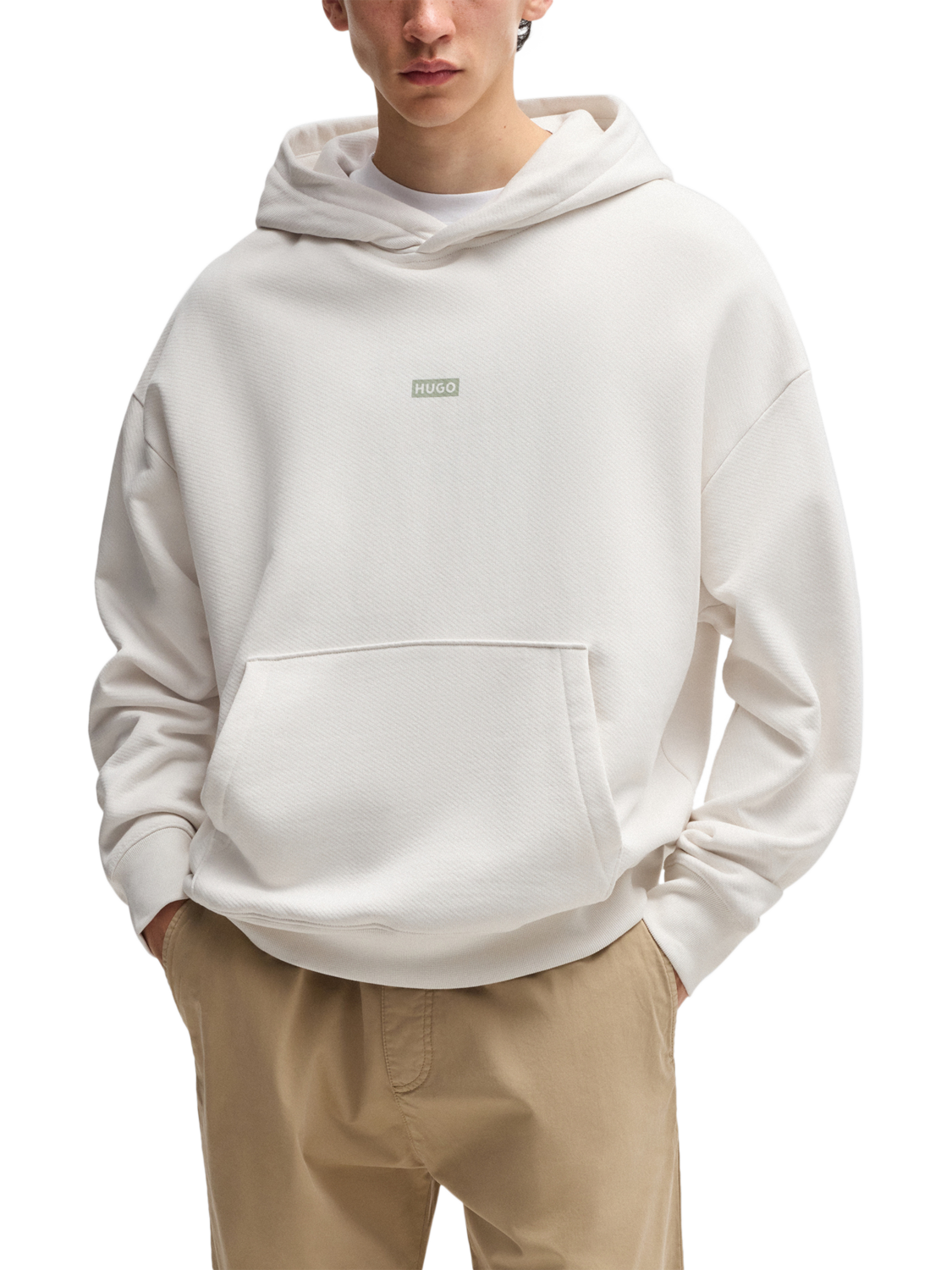 HUGO Graphic Cotton Hoodie, Open White