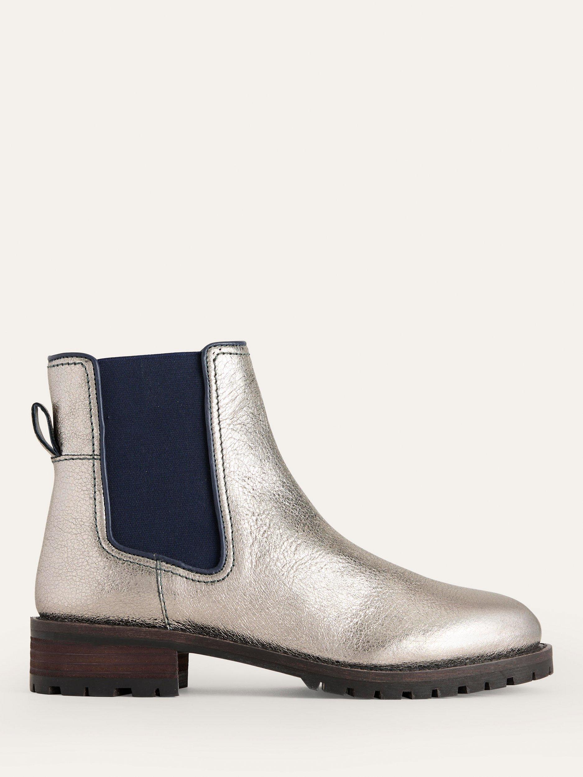 Boden Freya Metallic Leather Chelsea Boots Silver