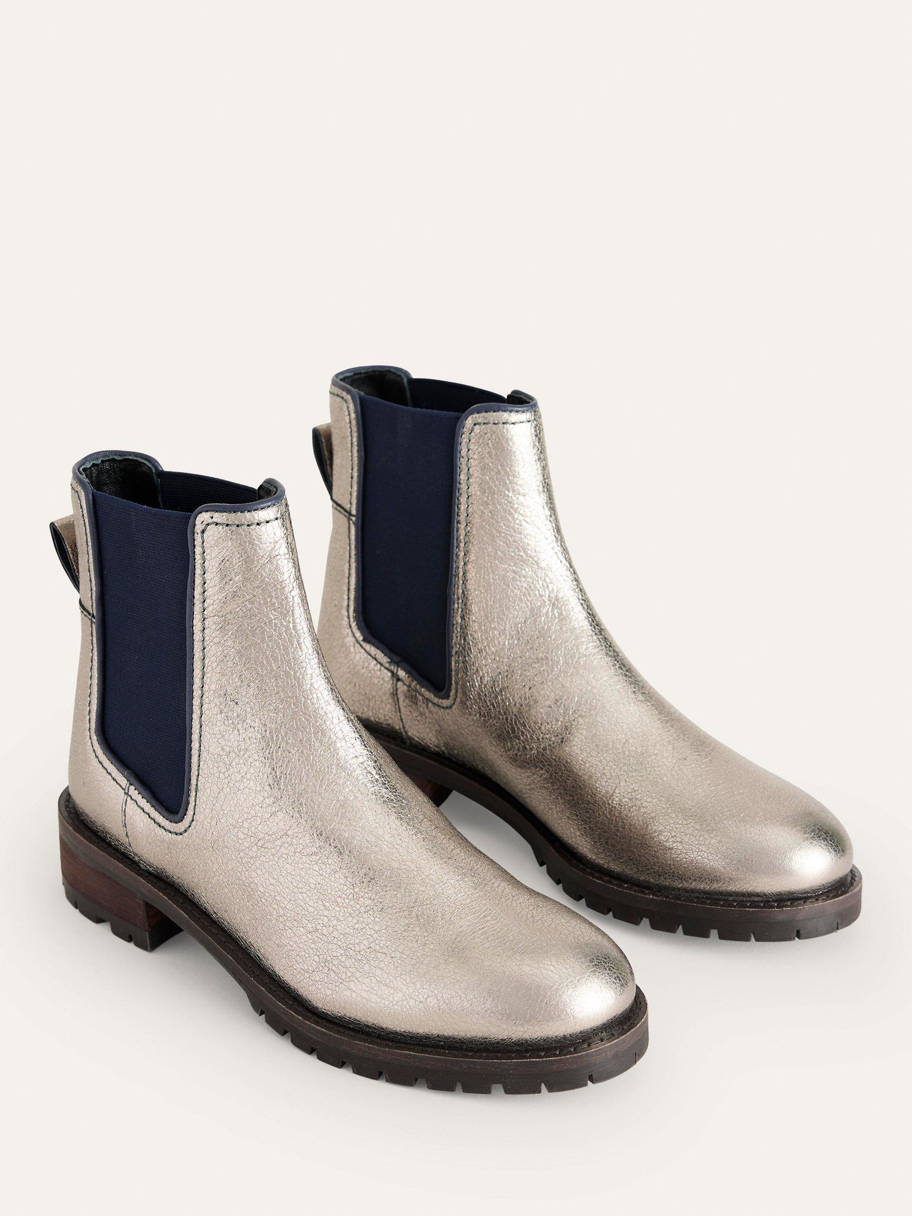Product image 3 of 4, which shows Boden Freya Metallic Leather Chelsea Boots, Silver, 4