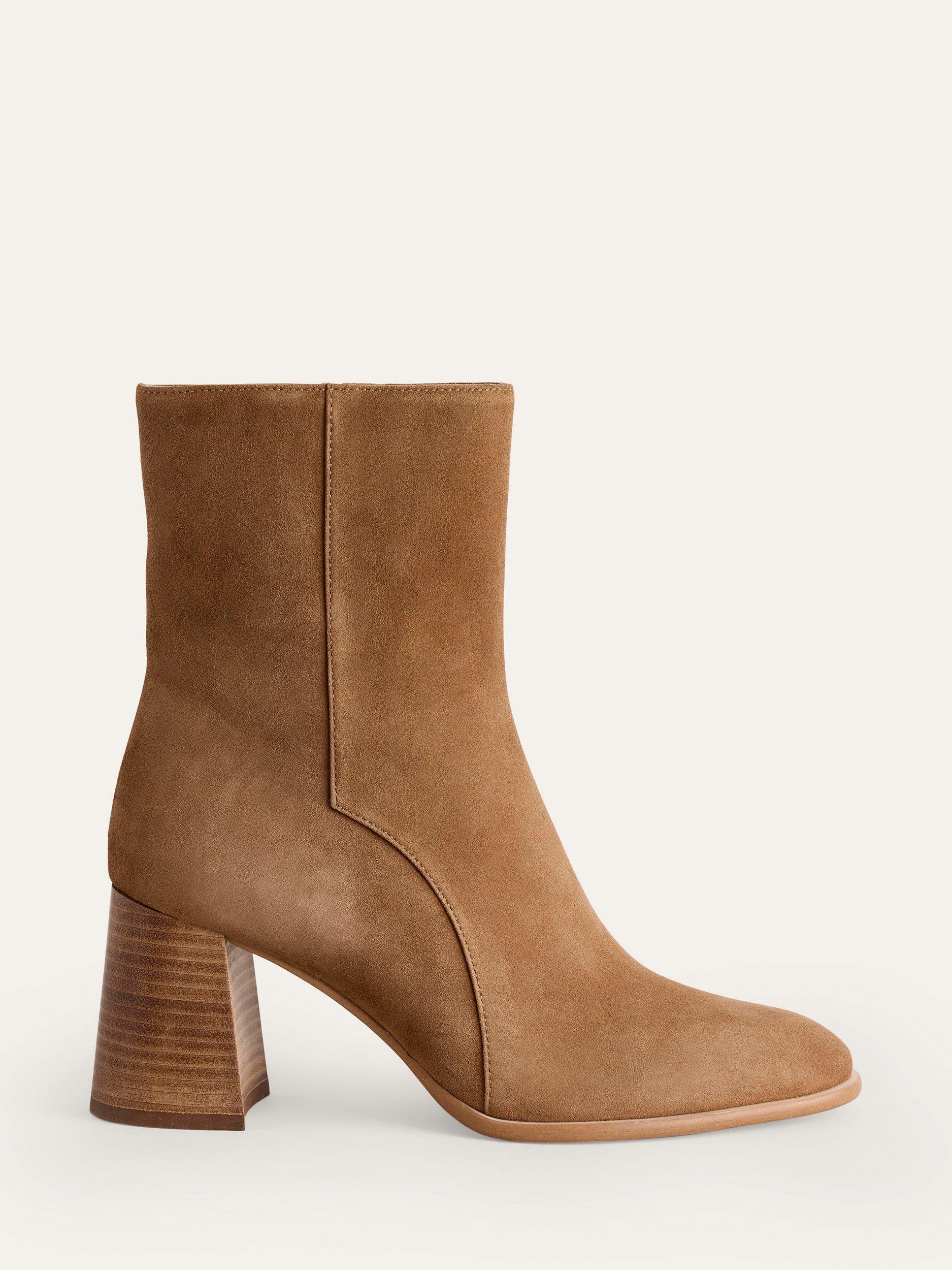 Boden Heather Suede Block Heel Ankle Boots Tan