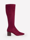 Boden Heeled Stretch Suedette Knee Boots, Oxblood