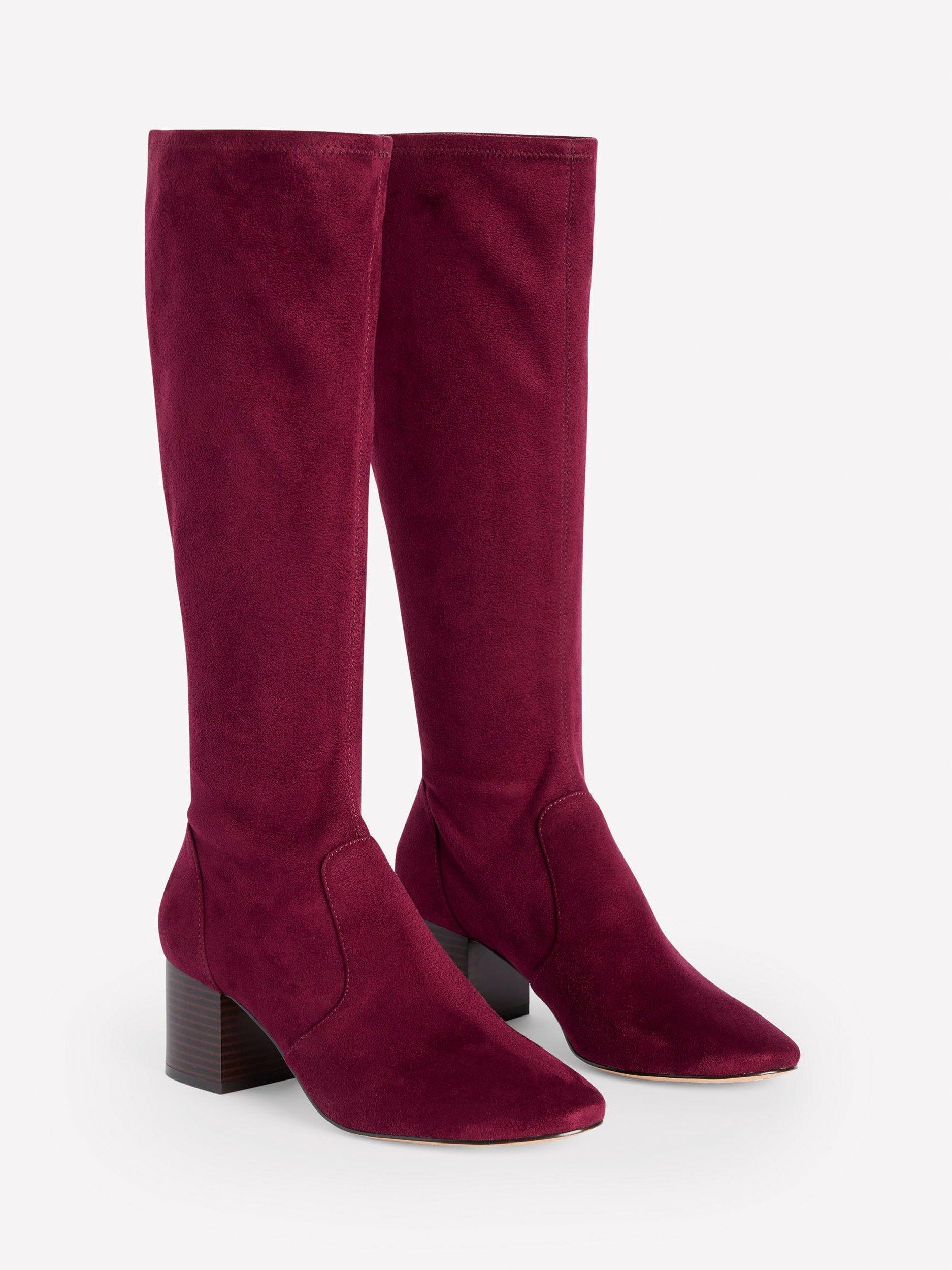 Product image 2 of 4, which shows Boden Heeled Stretch Suedette Knee Boots, Oxblood, 4