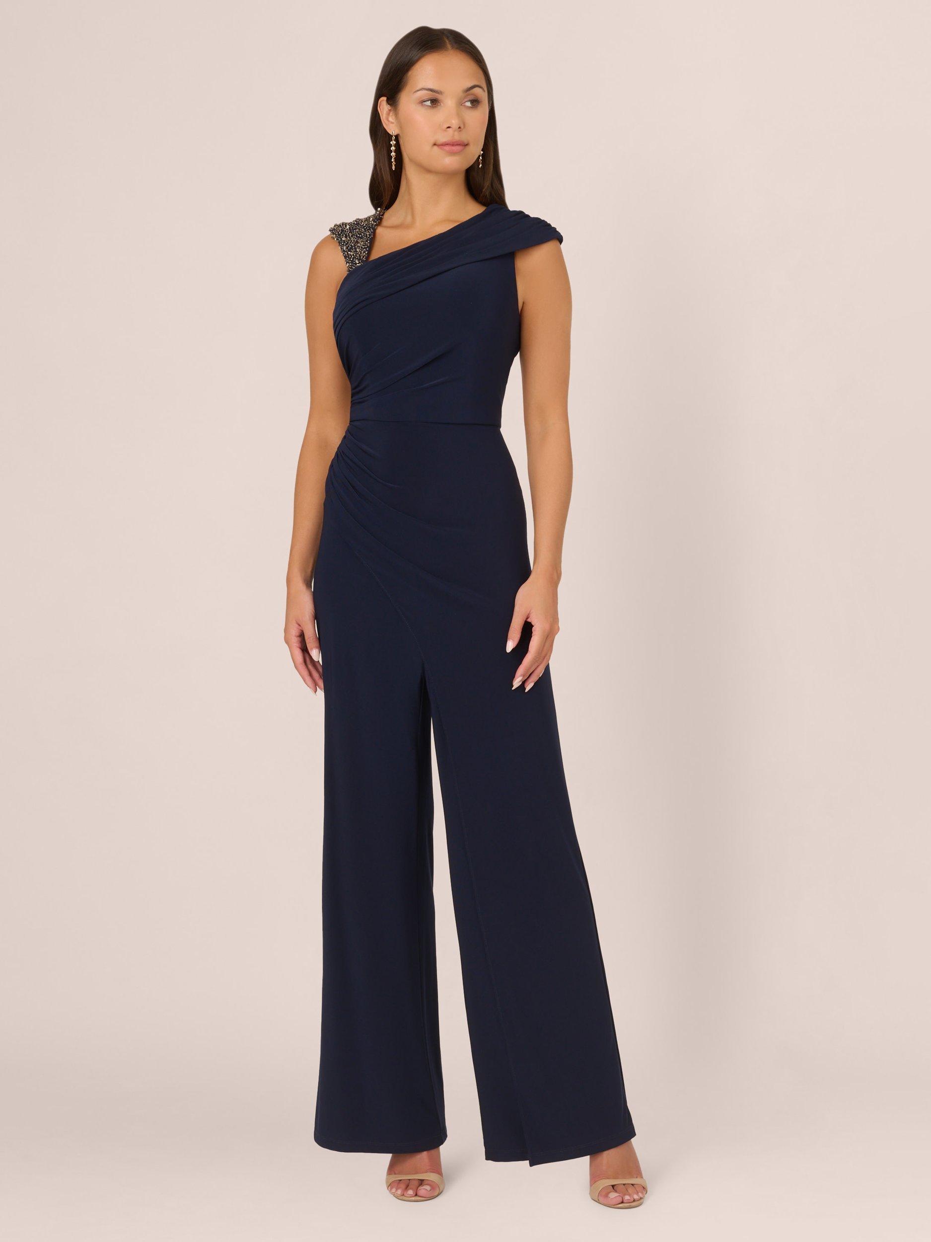 Adrianna Papell Beaded Shoulder Jumpsuit Midnight