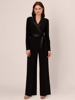 Adrianna Papell Jersey Combo Tuxedo Jumpsuit, Black, Black