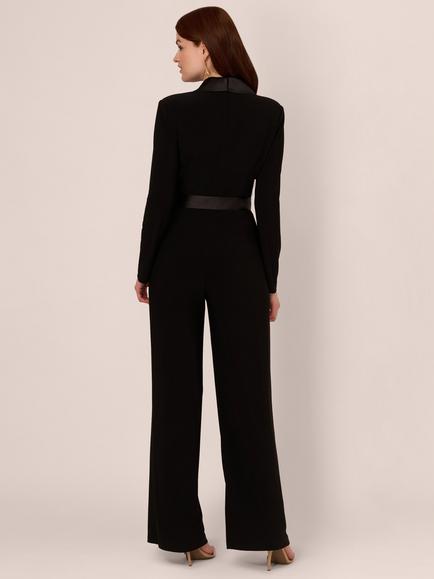 Adrianna Papell Jersey Combo Tuxedo Jumpsuit, Black - view 2, Black