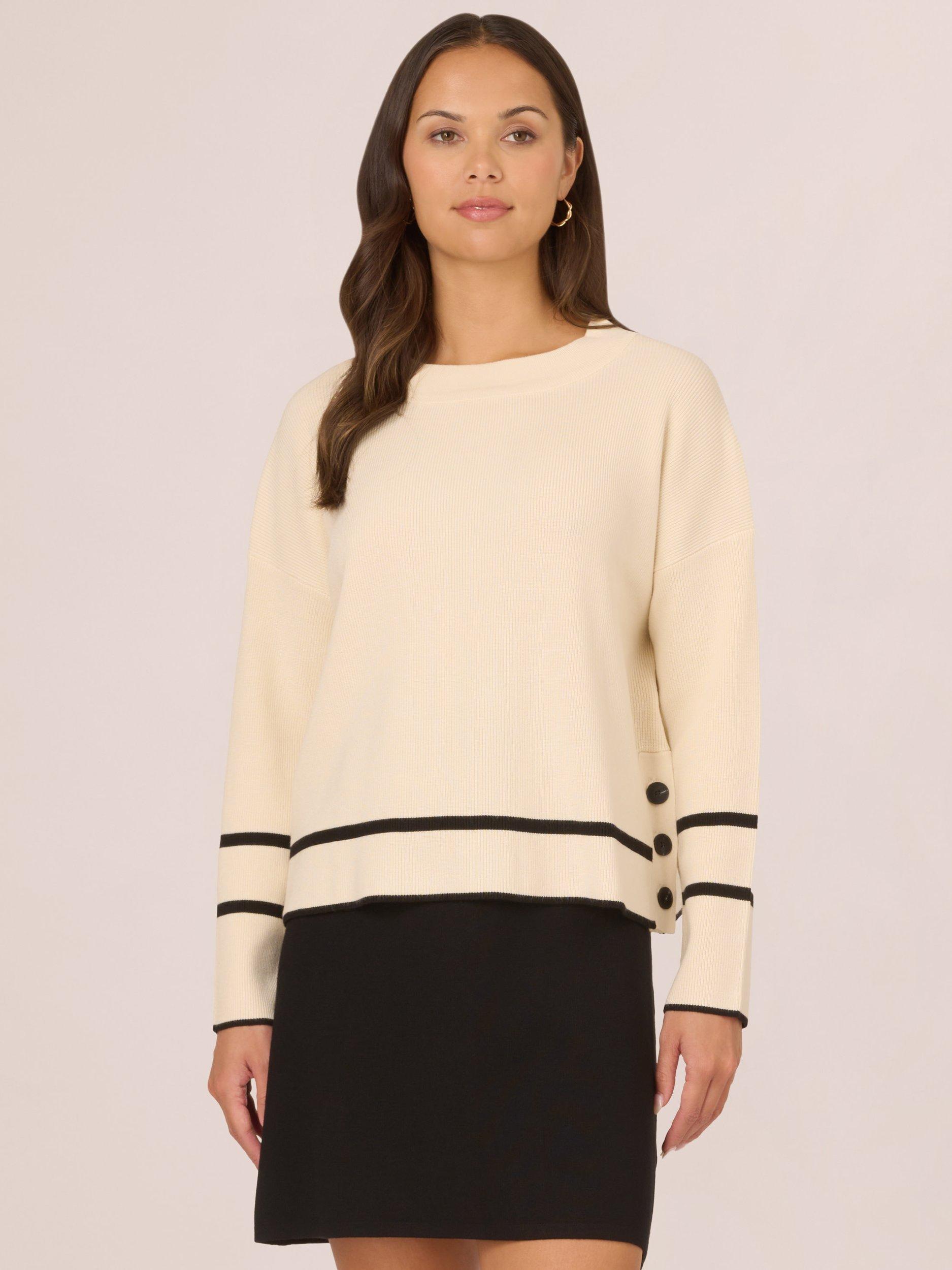 Product image 1 of 7, which shows Adrianna Papell Tipped Drop Shoulder Jumper, Cream/Black, L