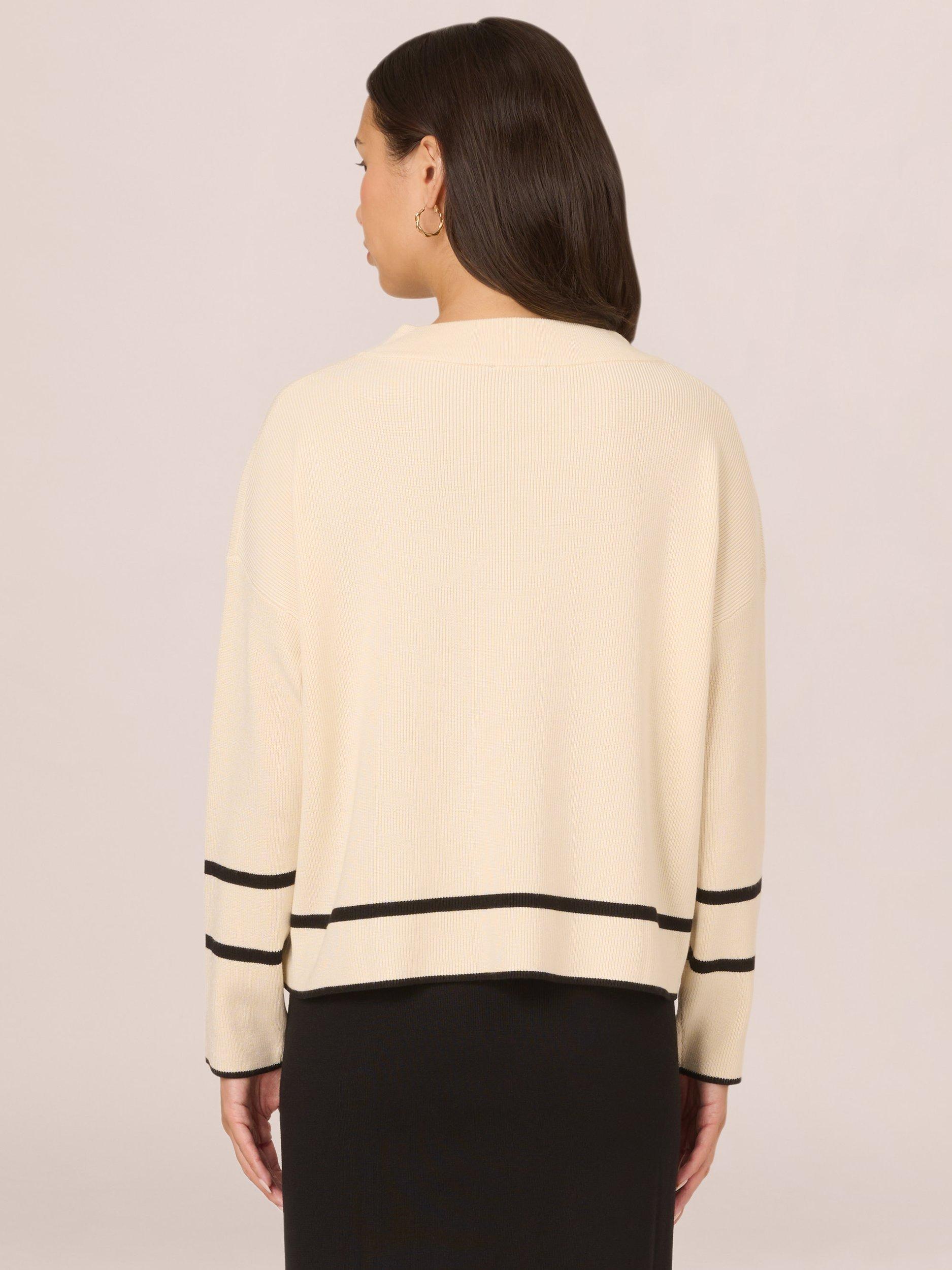Product image 2 of 7, which shows Adrianna Papell Tipped Drop Shoulder Jumper, Cream/Black, L