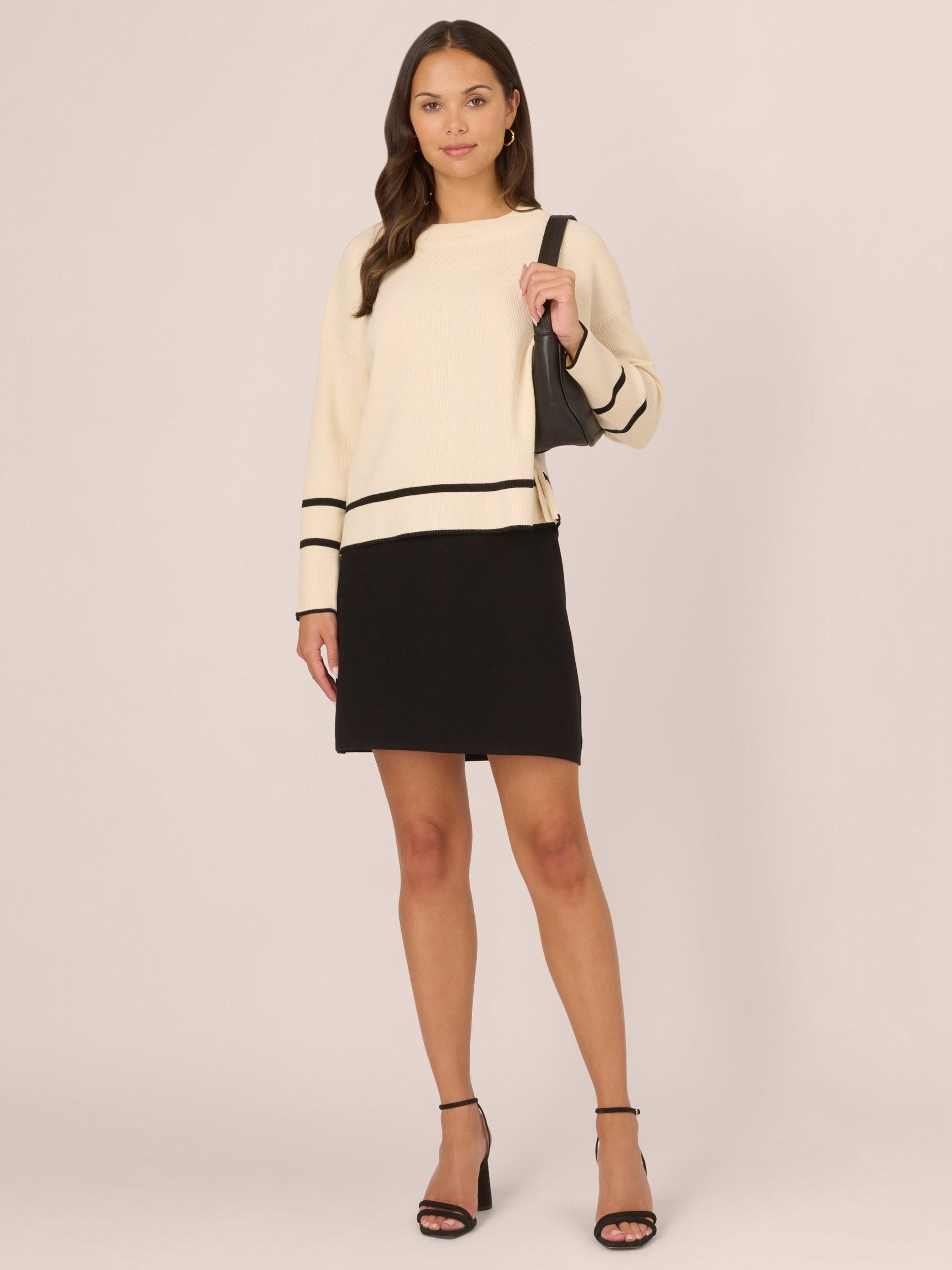 Product image 3 of 7, which shows Adrianna Papell Tipped Drop Shoulder Jumper, Cream/Black, L
