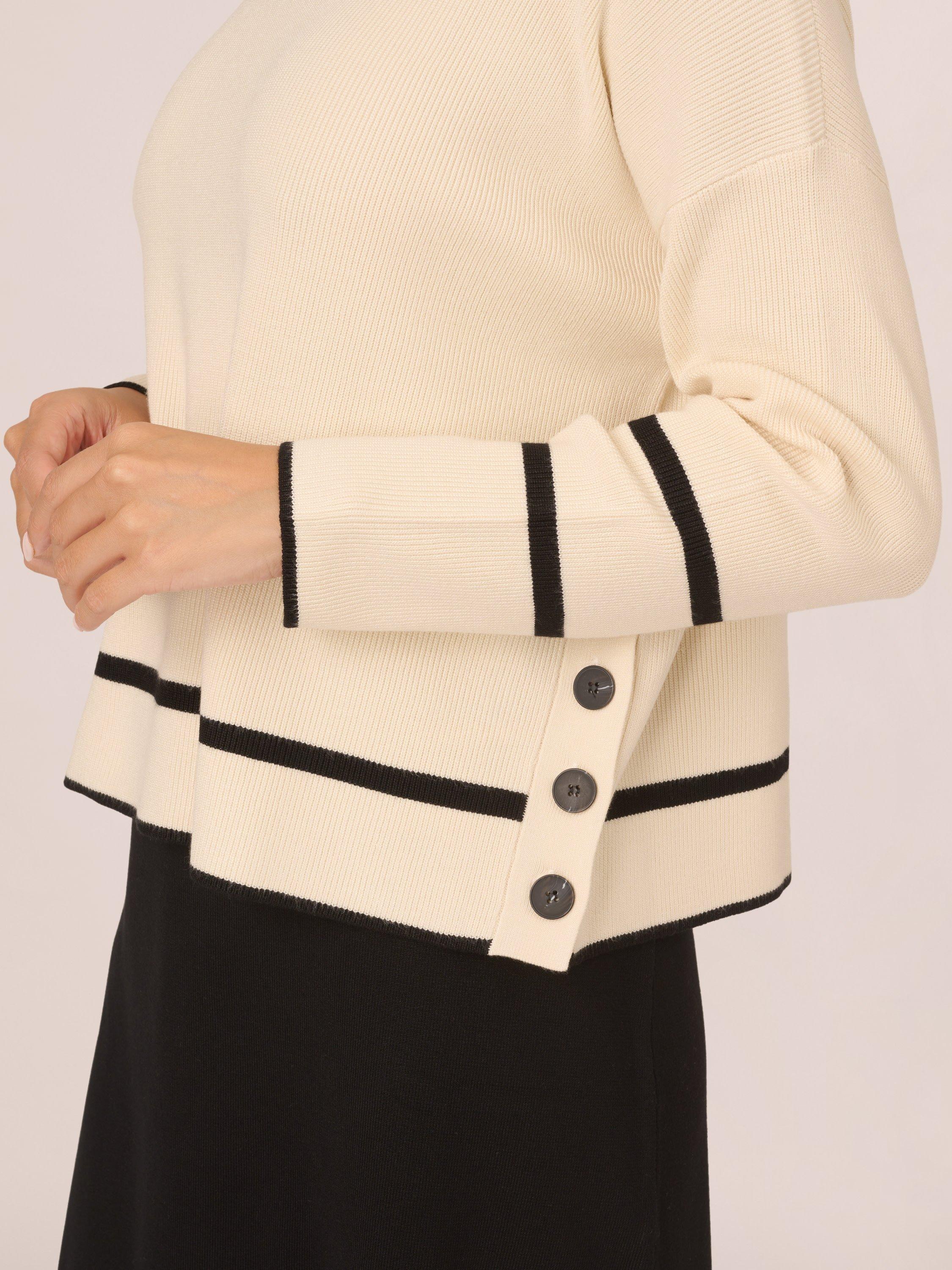 Product image 5 of 7, which shows Adrianna Papell Tipped Drop Shoulder Jumper, Cream/Black, L