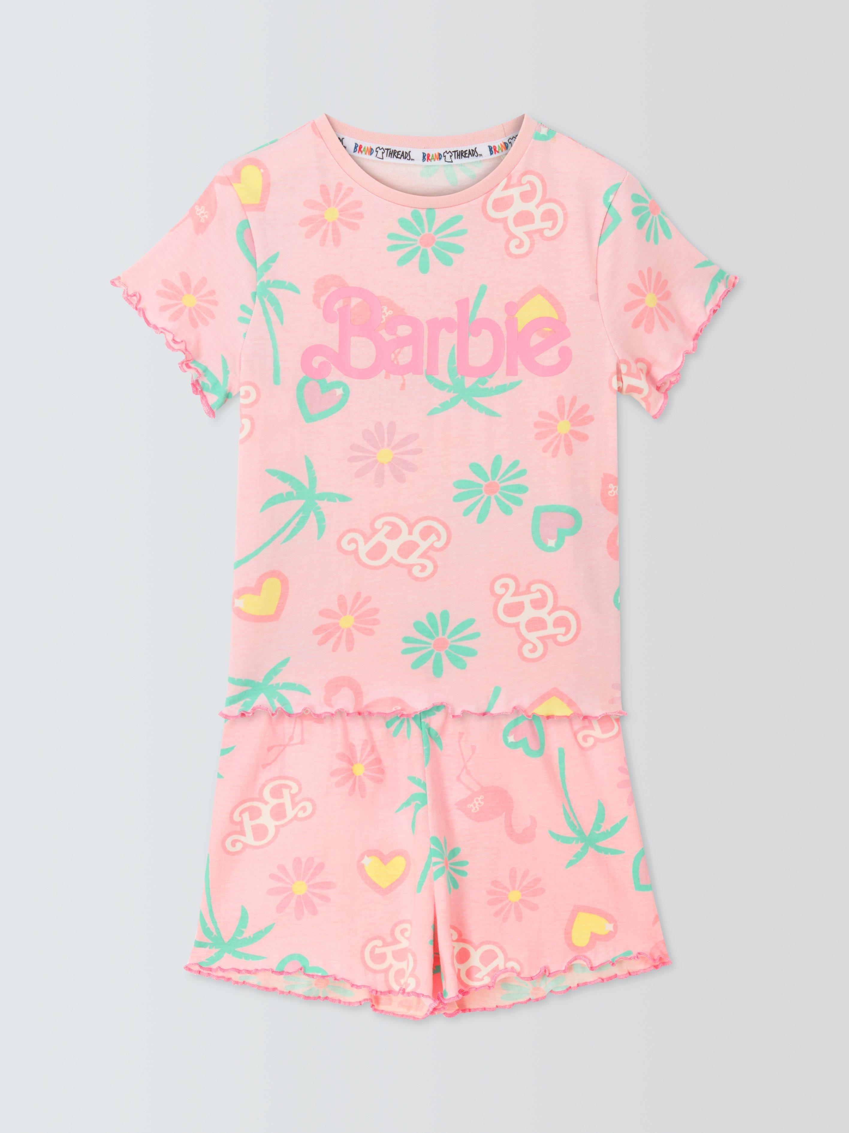 Product image 1 of 3, which shows Barbie Kids' Cotton Shortie Pyjama Set, Pink, 5-6 years