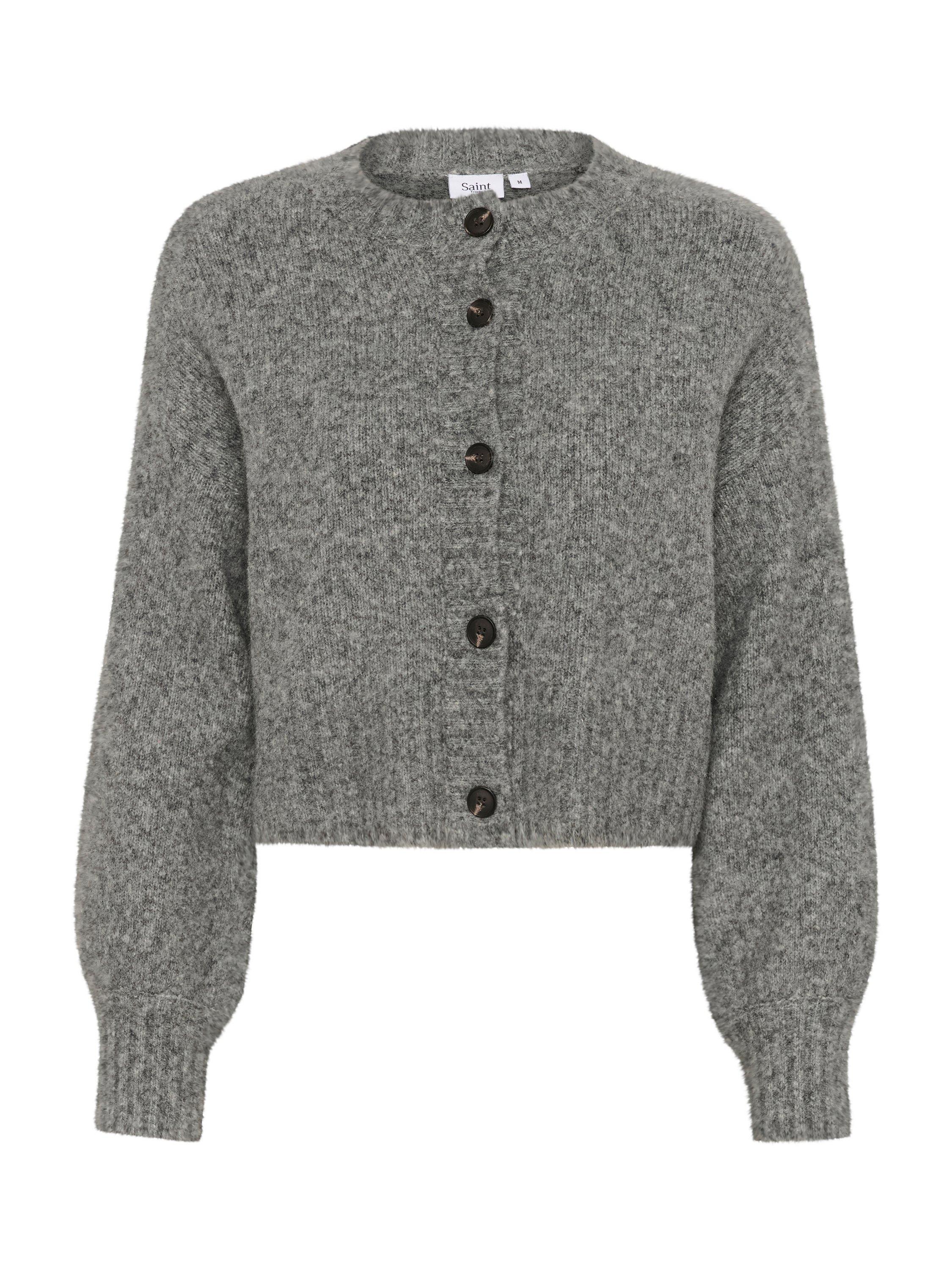 Product image 1 of 2, which shows Saint Tropez Gilda Button Round Neck Cardigan, Mist Grey, L